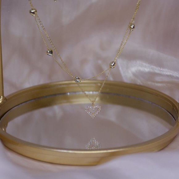 NEW 14k Gold Plated Diamond Heart Layer Necklace - Picture 7 of 7